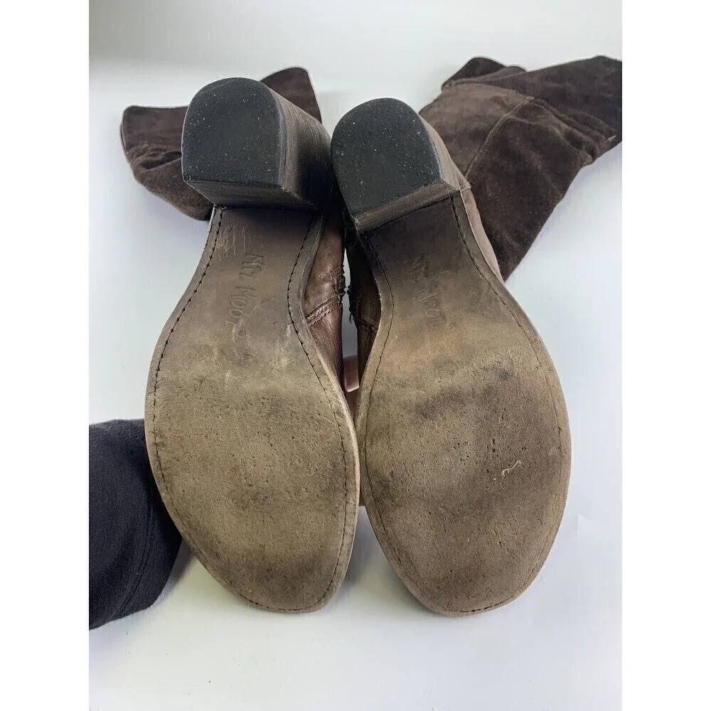 BOGO Miz Mooz Brown Suede Over Knee Heel Boot Mid Zip Pull On Leather 38 7.5-8 - Picture 10 of 16